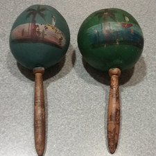 Vintage Handmade Wooden Maracas "Florida"