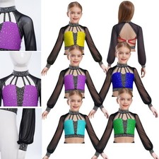 Kids Girls Crop Top Ballet Vest Jazz Shirts Sports Costume Cutout Back Ballroom