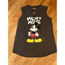 Disney Mickey Mouse Gray Lace Up Sleeveless Graphic Tank Top
