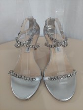 Jimmy Choo Silver Leather Crystal Strappy Heels Sandals Size 39 Authentic