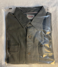 Wrangler Mens Gray Solid Long Sleeve Button Down Shirt Size XL
