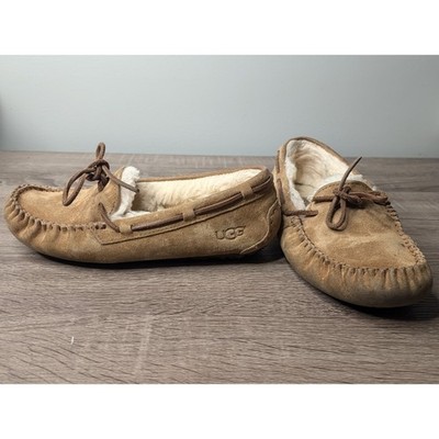 UGG Australia Dakota Moccasins Slippers Suede Leather Laces Beige Women's Shoes