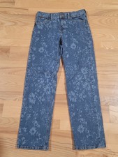 Old Navy Girls Sz 14 Floral Lazer Print Straight Leg Blue Jeans 99% Cotton Euc