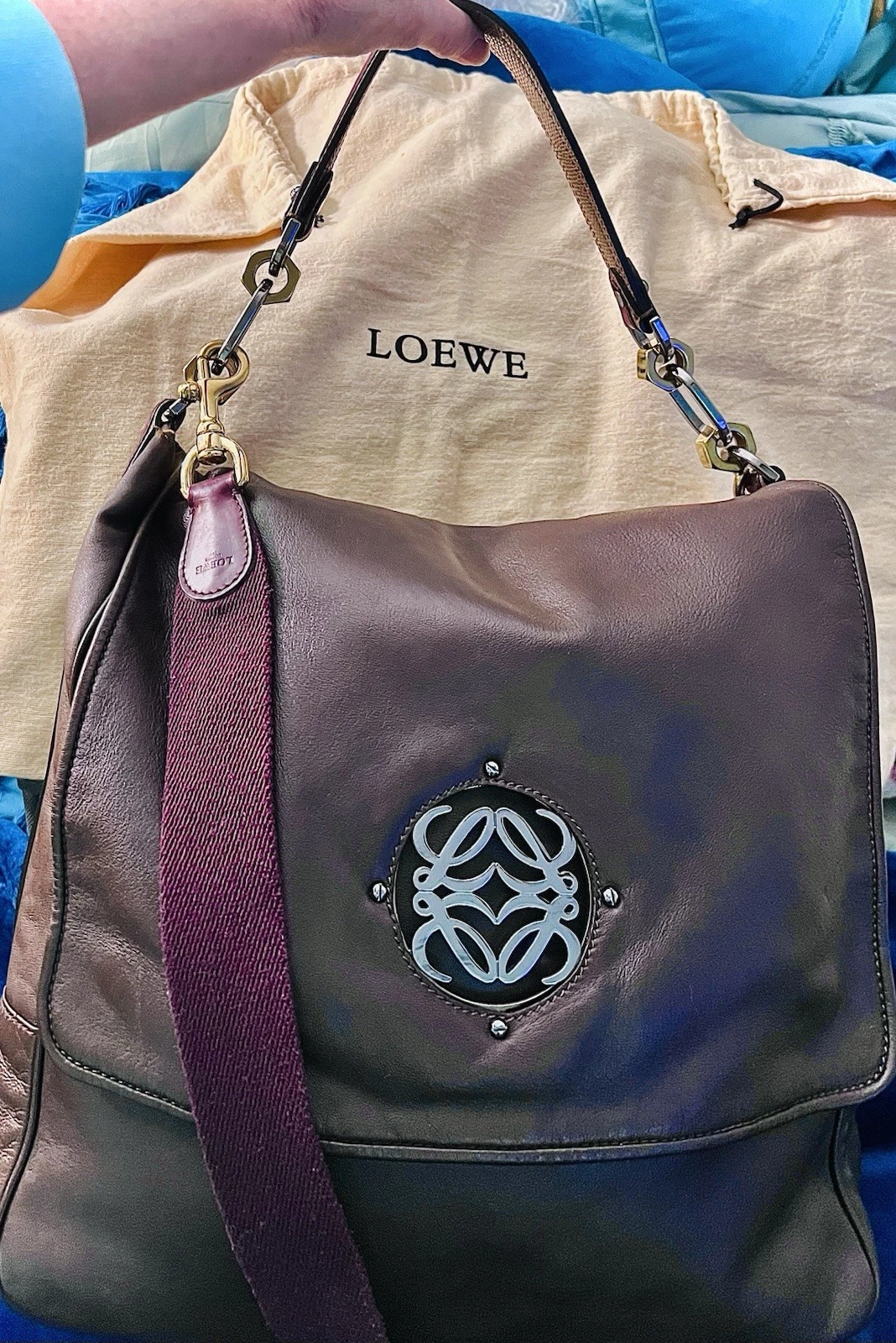 Loewe — Loewe”Maia” Anagram DarkBrown-Wine-Navy interior/Lamb leather/2way/Vntg/Duster🤩