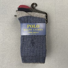 Polo Ralph Lauren Boys Cotton-Blend Ribbed Crew Socks Size 4-7 3 Pairs 