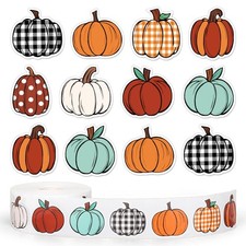1000 Pcs Fall Pumpkin Stickers Roll Autumn Pumpkin Shape Decals for Thanksgiving