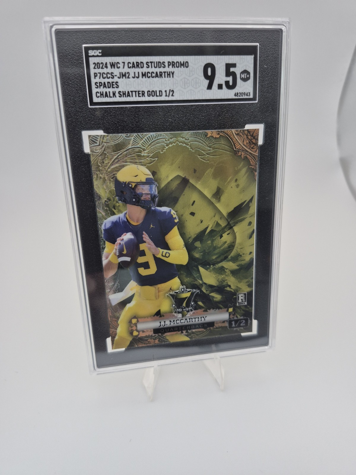 JJ McCarthy Wild Card 7 Card Studs Promo Galaxy #JM2 Spade-Rainbow Foil-Gold