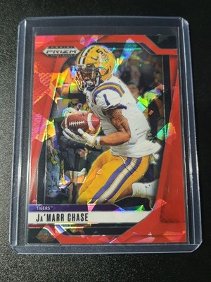 Ja'Marr Chase - Prizm Draft Picks 2025 - Bengals, LSU Tigers - Red Cracked Ice 