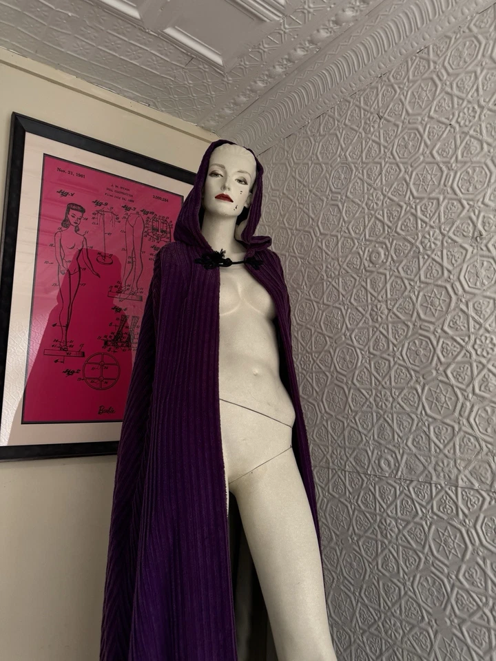 vintage hooded cape-Purple corduroy-Theatre-Renaissance Fair-Costume-Larp cloak - Image 4 of 4