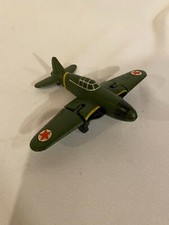 Cast Iron Folded Wings Plane Military Airplane GREEN Vintage Toy