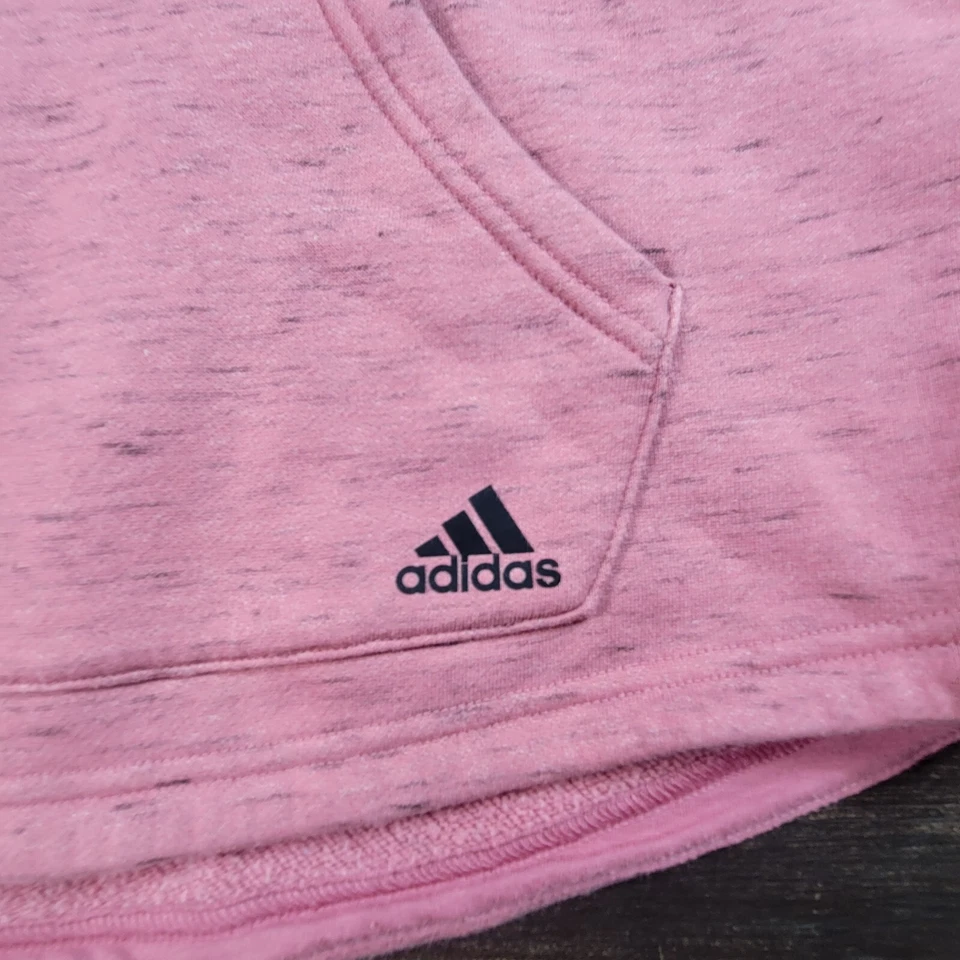 Sudadera con capucha para mujer Adidas rosa jaspeado con cordón talla grande  Foto 3 de 4