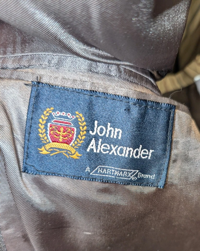 Vtg John Alexander 44R 33x29 Charcoal Stripe USA Wool Mens Jacket Pants Suit - Image 3 of 4