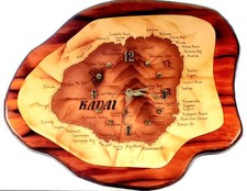 Kauai Map Hanging Wood Clock by Scenes Pacific Works 12x14"