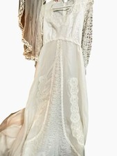 1960s Or 70s Lace Long Sleeve Wedding Dress With Lace Veil By Bridallure Gown