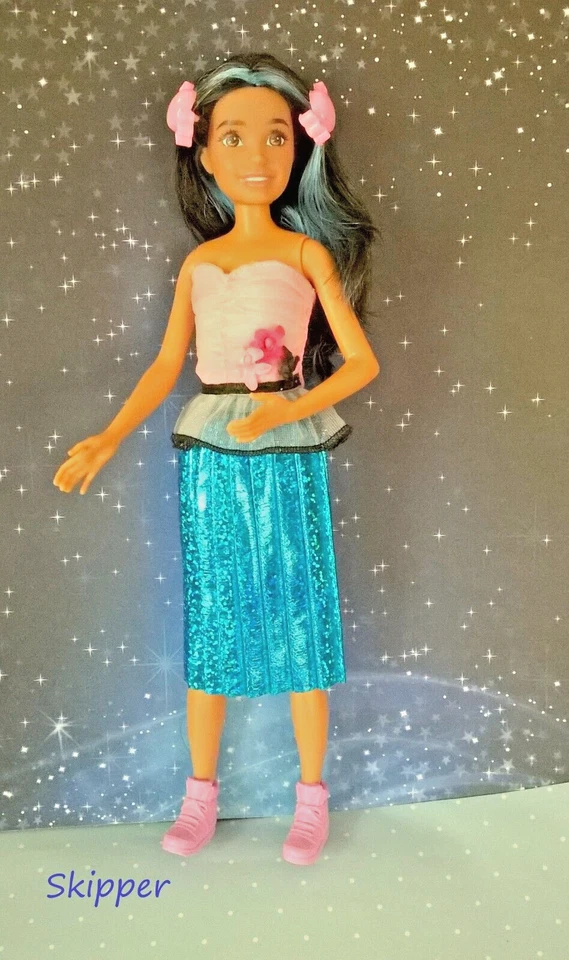 🎨Mattel Barbie Skipper Teen Doll 保姆蓝色条纹头发*修复*🎨 — 第 3/4 张图片