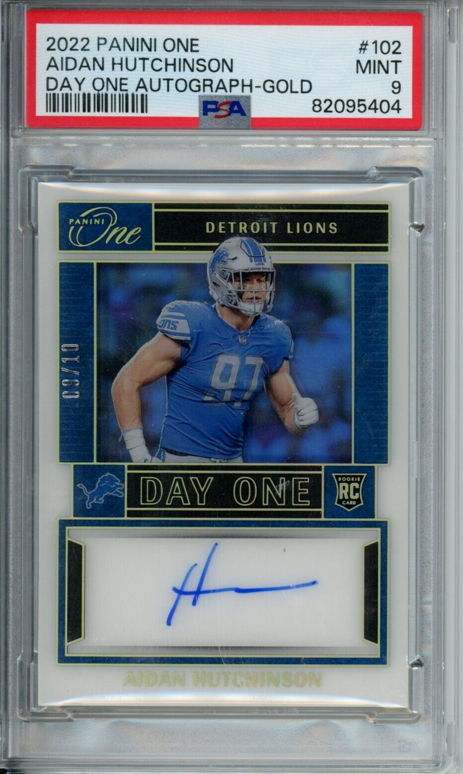 Aidan Hutchinson Panini One #102 Autograph Day One Gold