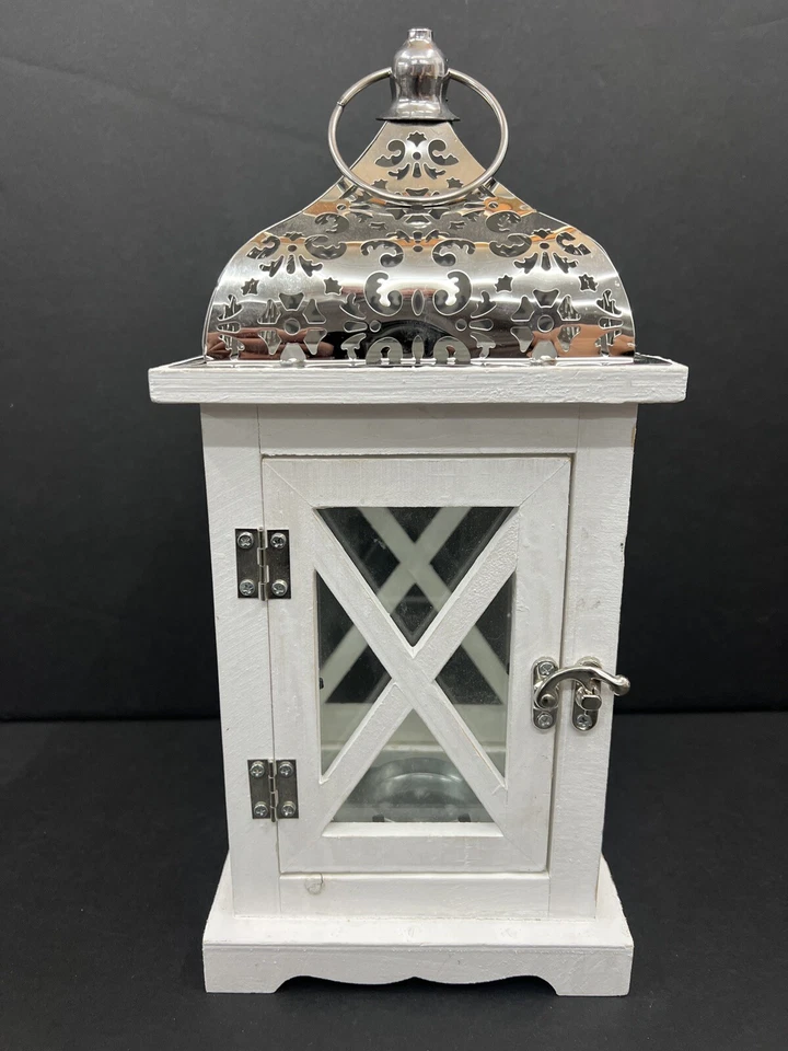 Lanterna de vela de madeira rústica por design HD férias branco prata fazenda praia - Imagem 2 de 4