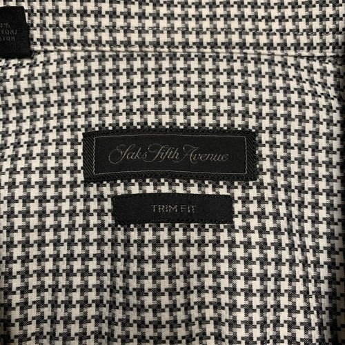 Saks Fifth Avenue Men Shirt 16 1/2 Gray Houndstooth Print Long Sleeve Button Up - Picture 4 of 18
