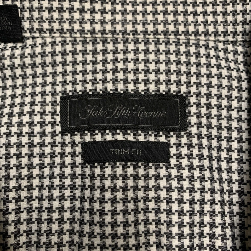 Camisa Saks Fifth Avenue Hombre 16 1/2 Gris Estampado Pata de Gallo Manga Larga Abotonada Foto 4 de 4