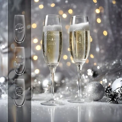 SO BESPOKE Personalised Champagne Glass Prosecco Flute Engraved Christmas Glass Gift Idea