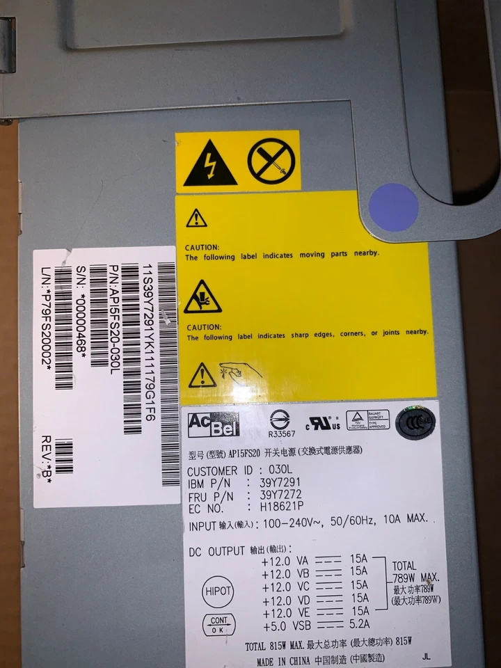 IBM 815W Power Supply 39Y7272 39Y7291 AcBel API5FS20 - Image 4 of 4