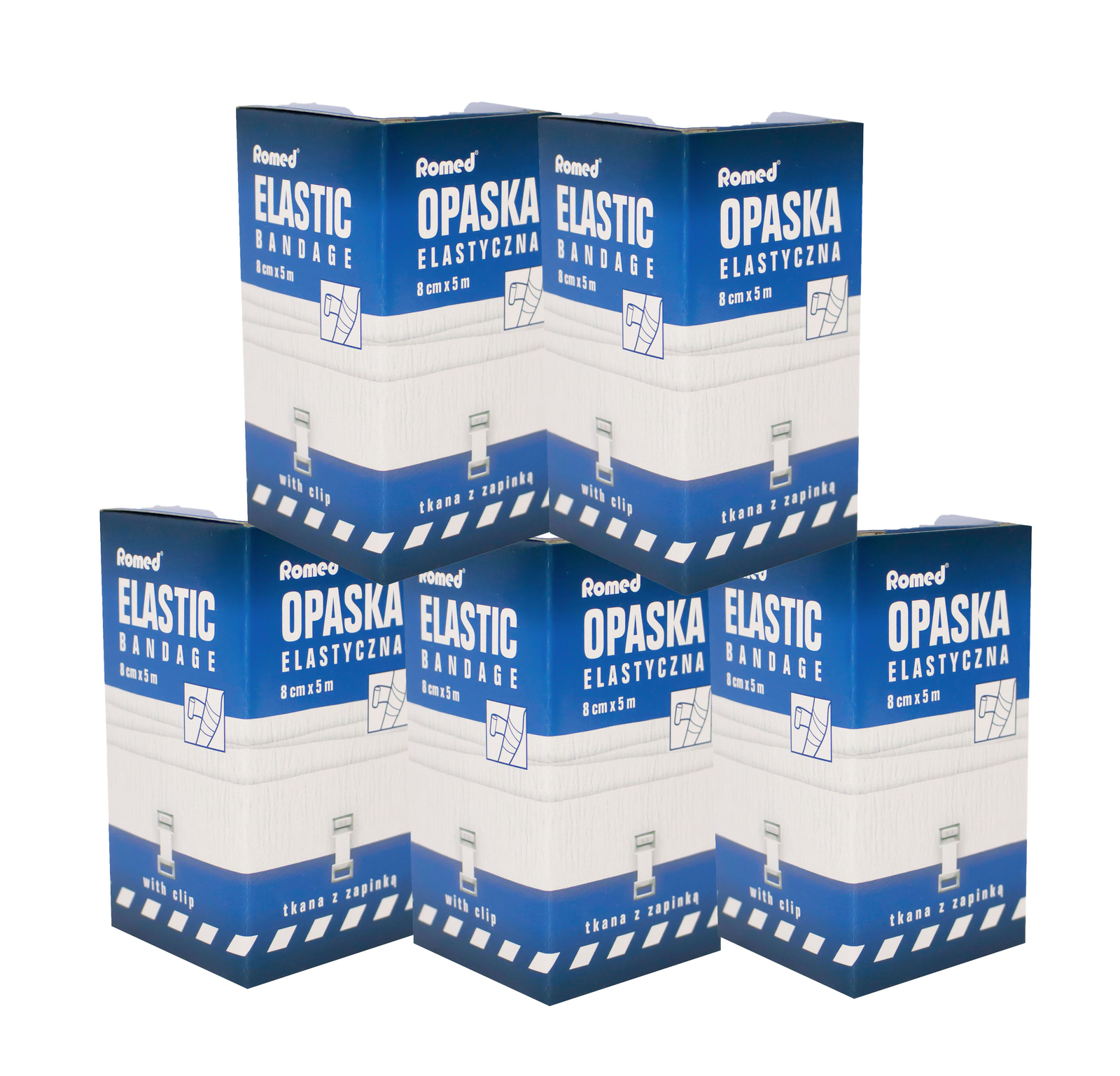 Romed Elastische Mittelzugbinden mit Halteklammer (8 cm x 5 m, 5 Stück)