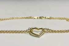 10k Yellow Gold 10" Shiny Open Heart  Anklet Chain Bracelet  2 Grams