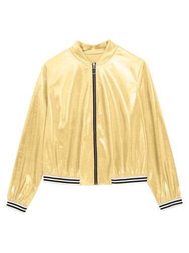 Women Metallic Jacket Long Sleeve Front Zip Sparkle Shiny Party Bomber Jacket - Picture 19 of 52