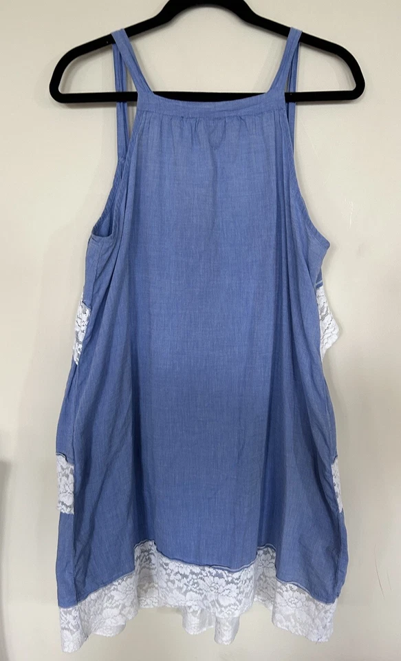 Vestido sin mangas H&M azul denim talla 12 Lg para mujer cuello en V pulóver volantes por encima de la rodilla Foto 2 de 4