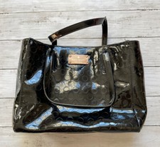 Kate Spade Womens Patent Textured Tote Satchel Handbag Purse Black w/ Front Logo