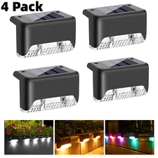 4Pcs LED Solar Fence Lights Outdoor Garden Yard Waterproof Stairs Step Deck Lamp