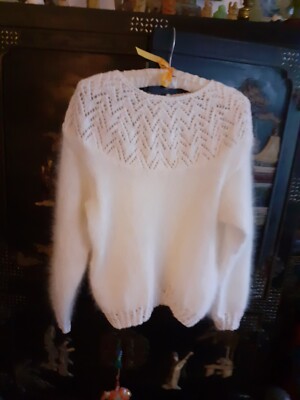 Pull Angora Blanc Très Poilu - 80% Angora - Fait Main En France - Taille XL - Neuf Sans étiquette