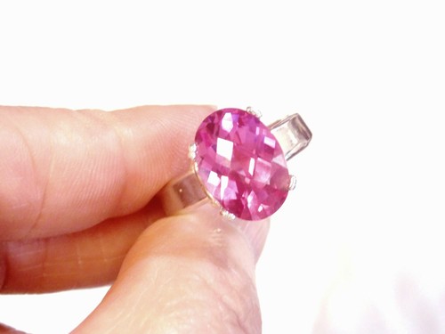 Pink Lab Sapphire Size 7.5 Ring 925 Sterling Silver USA Made 8ct Checkered Cut - Picture 6 of 10