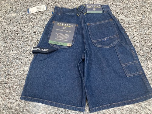 NWT Nautica Shorts Boys 8 24 Blue Carpenter Denim Dark Wash Loose Baggy