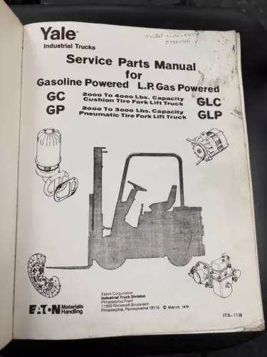 Yale Forklift Parts Manual GC/GLC/GP/GLP 020-040 (35A &40A) 1979 IDT 1138