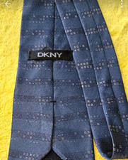 DKNY Men's Blue Geometric Pattern Designer Tie with Logo Accent