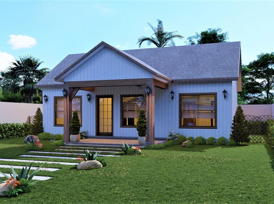 Plano de casa de campo moderno personalizado 2 dormitorios y 2 baños con archivo CAD GRATIS Foto 2 de 4