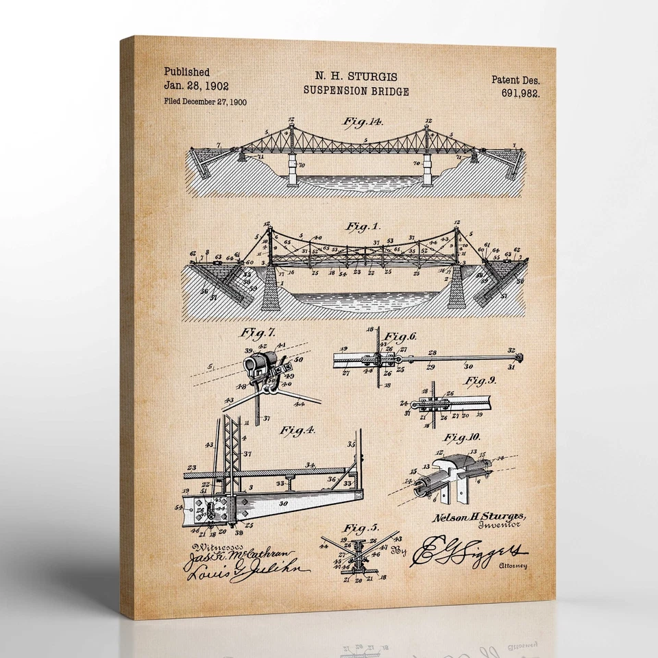 Bridge Art, Patent Suspension Bridge Canvas Print - Image 3 of 4