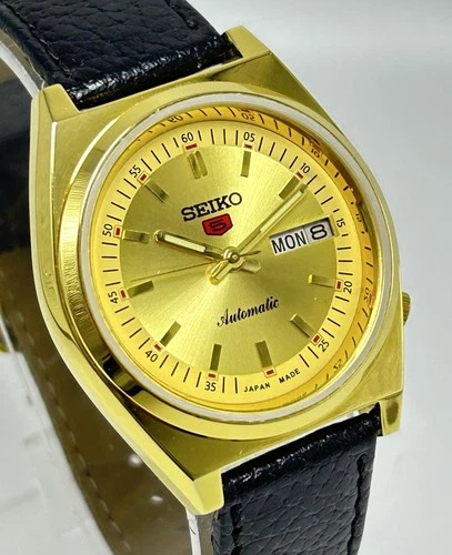 Vintage Seiko 5 Golden Dial Day-Date Automatic Movement No.6309A Men Wrist Watch