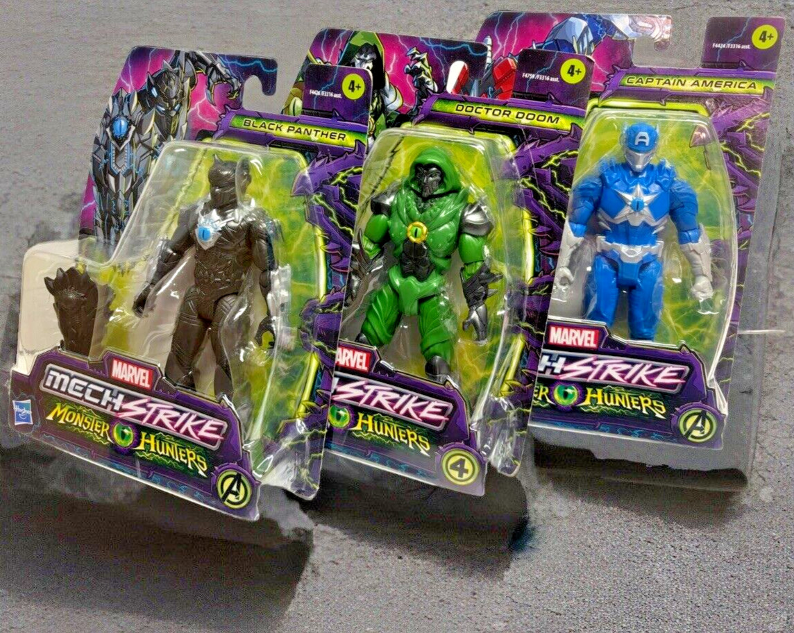 Marvel Mech Strike Monster Hunters LOT of 3: Capt America, Bk Panther, Dr. Doom
