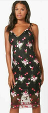 Boohoo Embroidered Floral Dress Boutique Eve Midi 10 Uk BNWT RRP £23.98 Black