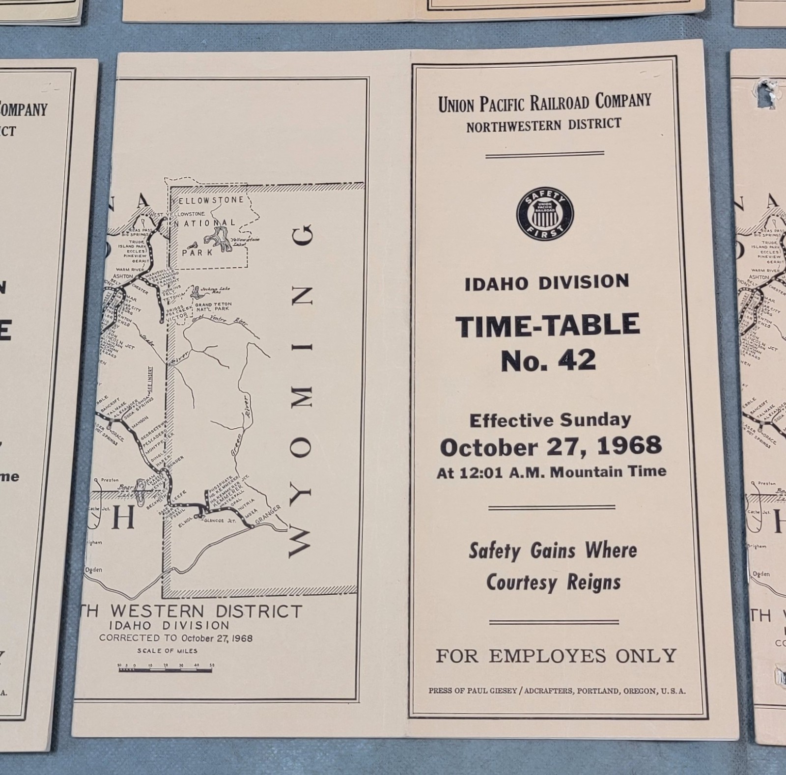 1960's UNION PACIFIC RAILROAD Assorted IDAHO DIVISION Employee TIME TABLE Lot