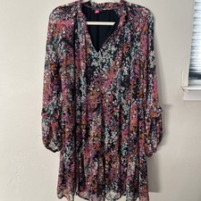 VINCE CAMUTO Women’s   3 Tiered Flowy Dress Black Multi Floral Size Large 