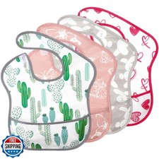 Accmor Baby Bibs, 4 Pack Waterproof Baby Toddler Bibs, Apron Smock Bib for Ba