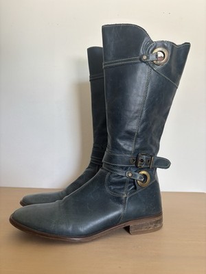 Vintage DESTROY Women's Distressed Blue Tall Leather Boots —Sz 39
