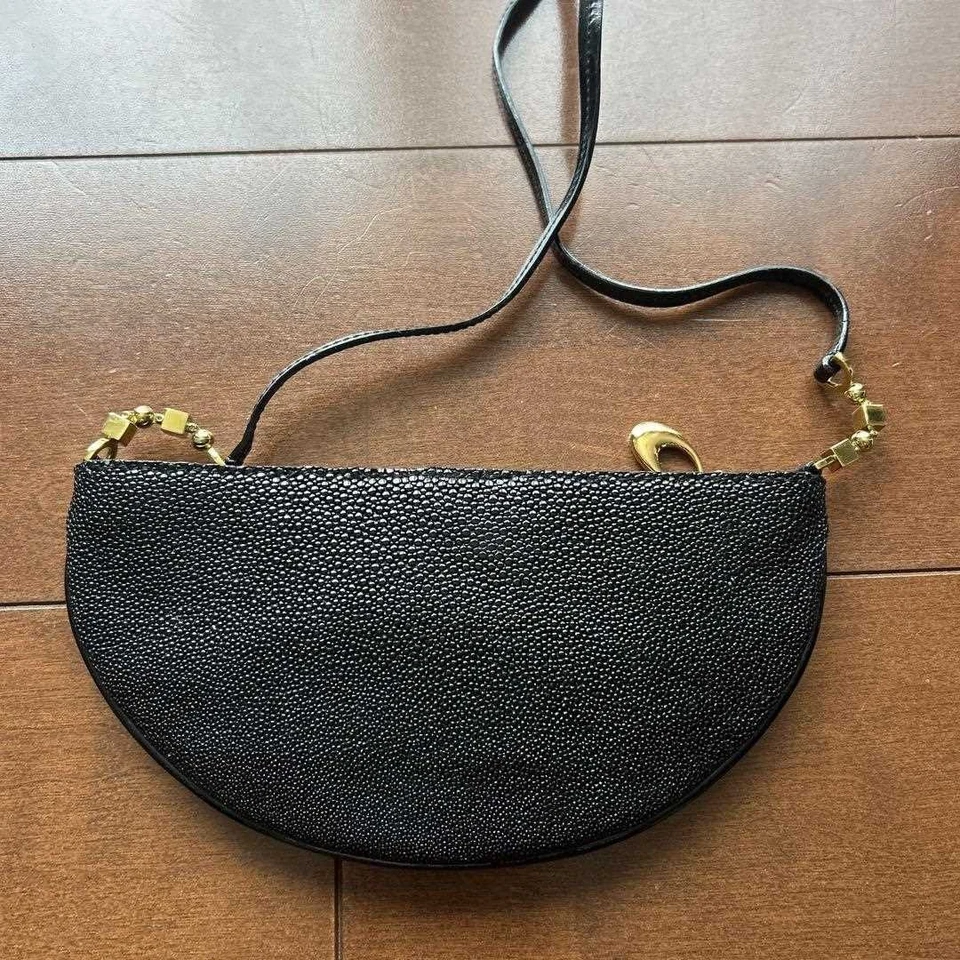 Bolso de Hombro BVLGARI Cuero Negro Media Luna - Para Mujer - Usado - De Japón Foto 3 de 4