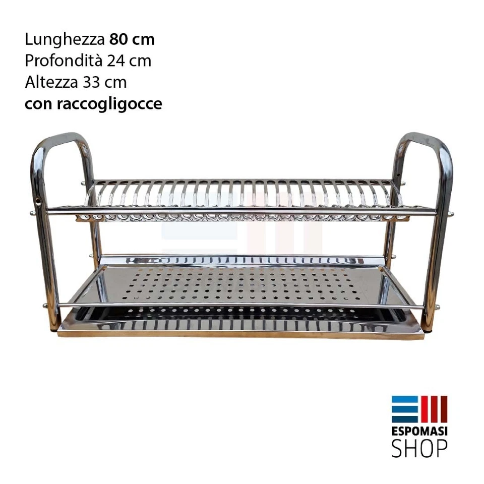 SCOLAPIATTI DA BASE PARETE O APPOGGIO IN ACCIAIO INOX 40 50 60 70 80 cm CON - Immagine 2 di 4