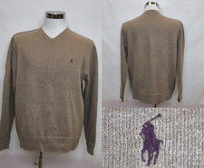 Polo by Ralph Lauren V-neck Sweater Men's L Brown 100 Cotton Pullover W4818