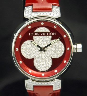 Louis Vuitton Tambour Forever Diamond Pave Ladies Watch Q131T Quatrefoil Vernis