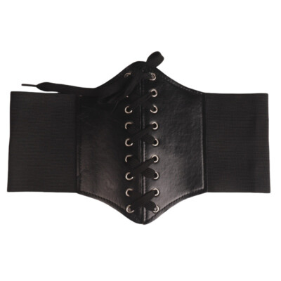 Women Plain Strap Wide Waistband Corset Faux Leather Cinch  display picture 2